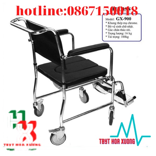Ghế bô vệ sinh cho người già lucass gx-900, có đệm, có bánh xe, chỗ gác chân