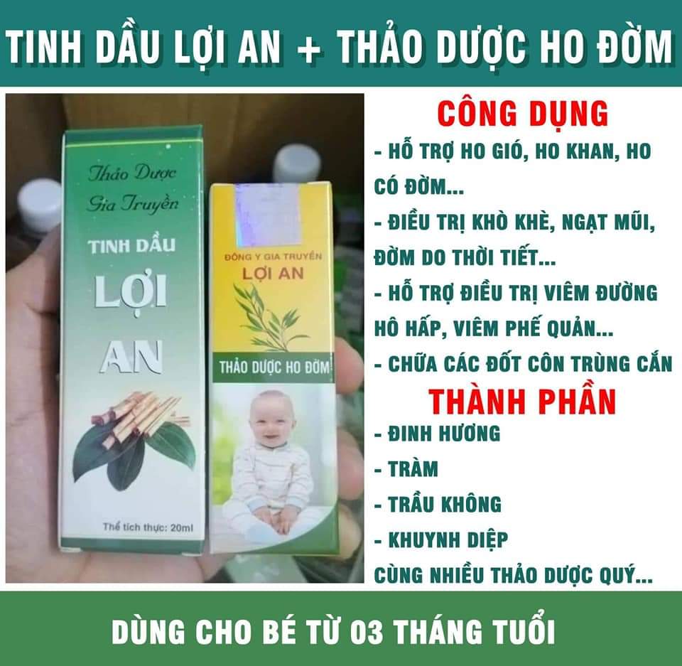 COMBO 2 LỌ TINH DẦU - HO ĐỜM- Combo tinh dầu thảo dược Lợi An ho đờm sổ mũi