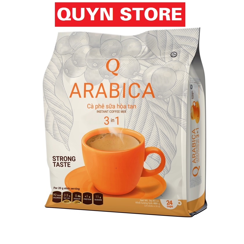 Cà phê sữa hòa tan TRẦN QUANG arabica 3in1 Quyn store bịch 480g x 24 ống