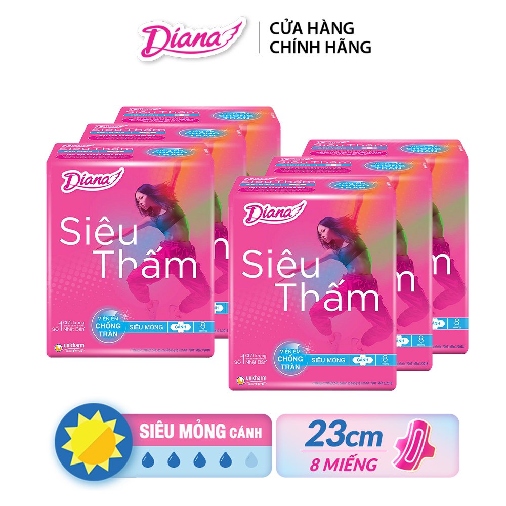 Băng vệ sinh ban ngày, băng vệ sinh Diana siêu thấm siêu mỏng cánh gói 8 miếng