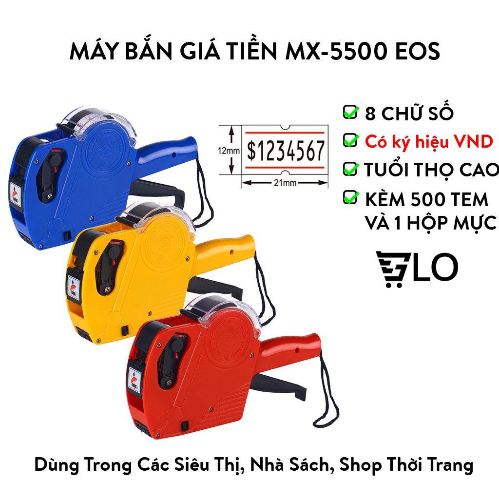 Máy Bắn Giá Tiền, Súng Bấm Giá Tiền MX-5500 EOS(Tặng Kèm 1 Lọ Mực + 1 Cuộn Tem), Hàng Xịn Bản In Sắc Nét, Núm Xoay Nhẹ