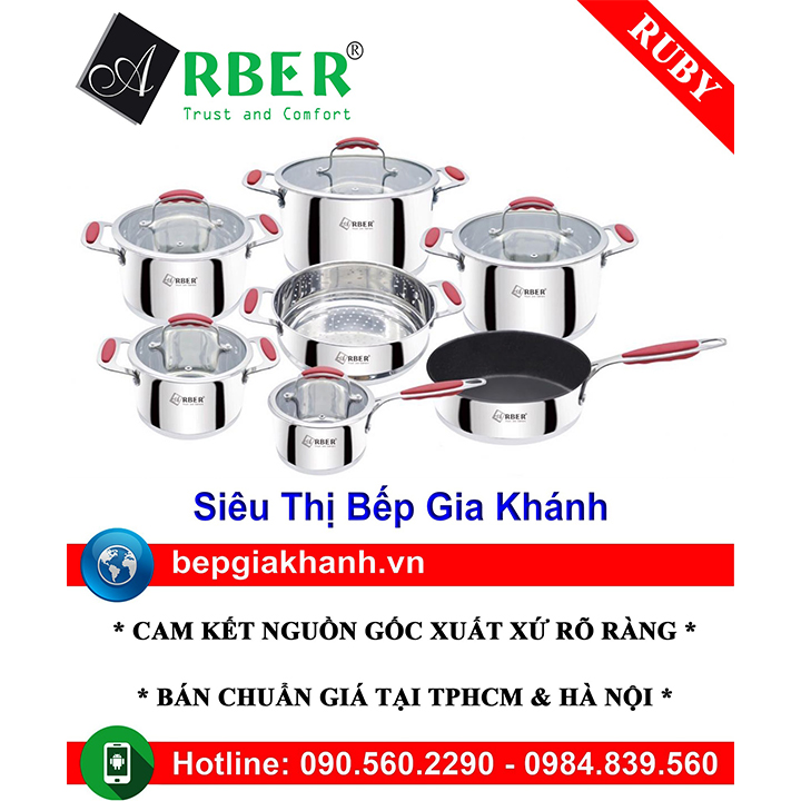 Bộ nồi từ cao cấp Arber RUBY 7 Món bộ nồi bếp từ bộ nồi đáy từ bộ nồi điện từ bộ nồi chảo từ bộ nồi từ bộ nồi bếp từ elo bộ nồi bếp từ elmich bộ nồi inox bộ nồi sunhouse