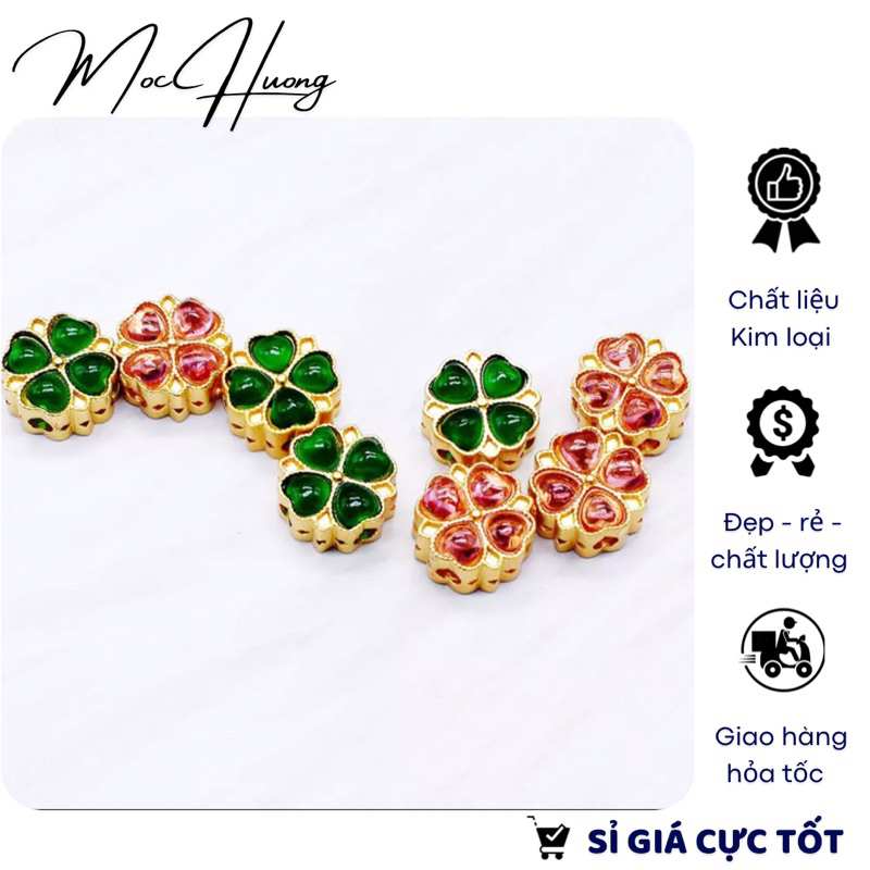 Charm cỏ 4 lá đính đá nhiều màu - kl203