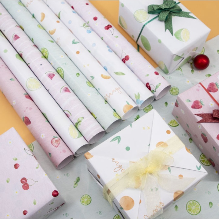 Giấy gói quà hoa văn Kraft 75x52cm