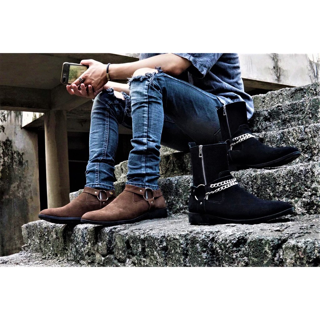 [ Tặng tất ] Giày da nam Harness Boots Da Bò Lộn Cao Cấp Đế Cao Su Êm Cực Bền Made in VIETNAM - BẢO HÀNH 12 THÁNG