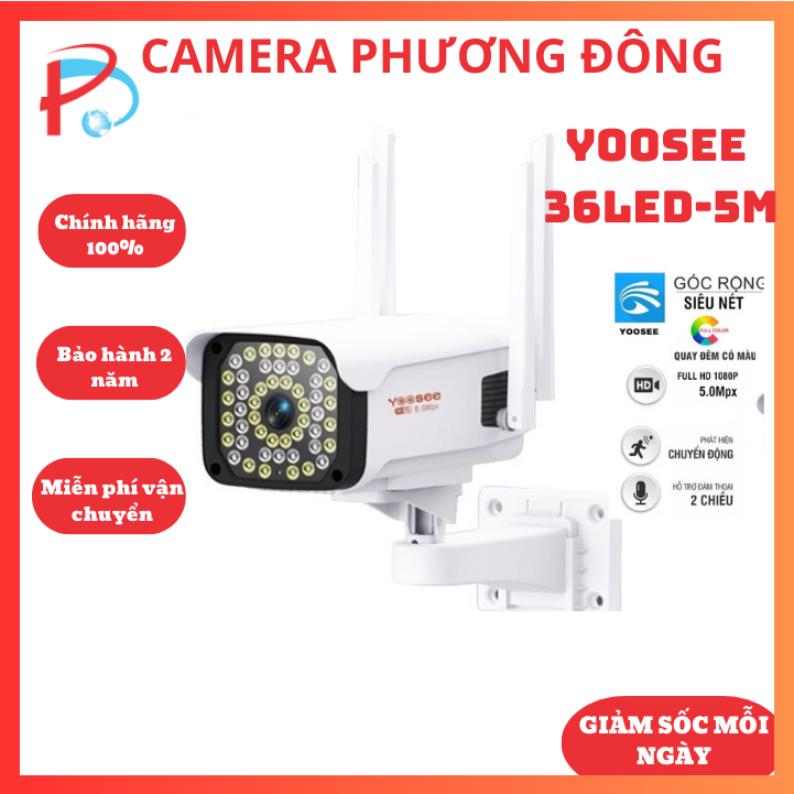 Camera wifi yoosee ngoài trời 4 râu 36led 5m độ đàm thoại 2 chiều, ban đêm có màu - ko xoay