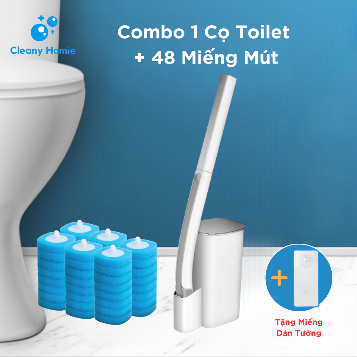 Cọ bồn cầu chổi chà toilet nhà vệ sinh dùng 1 lần ct01 cleany homie, đầu cọ chứa nước tẩy diệt khuẩn
