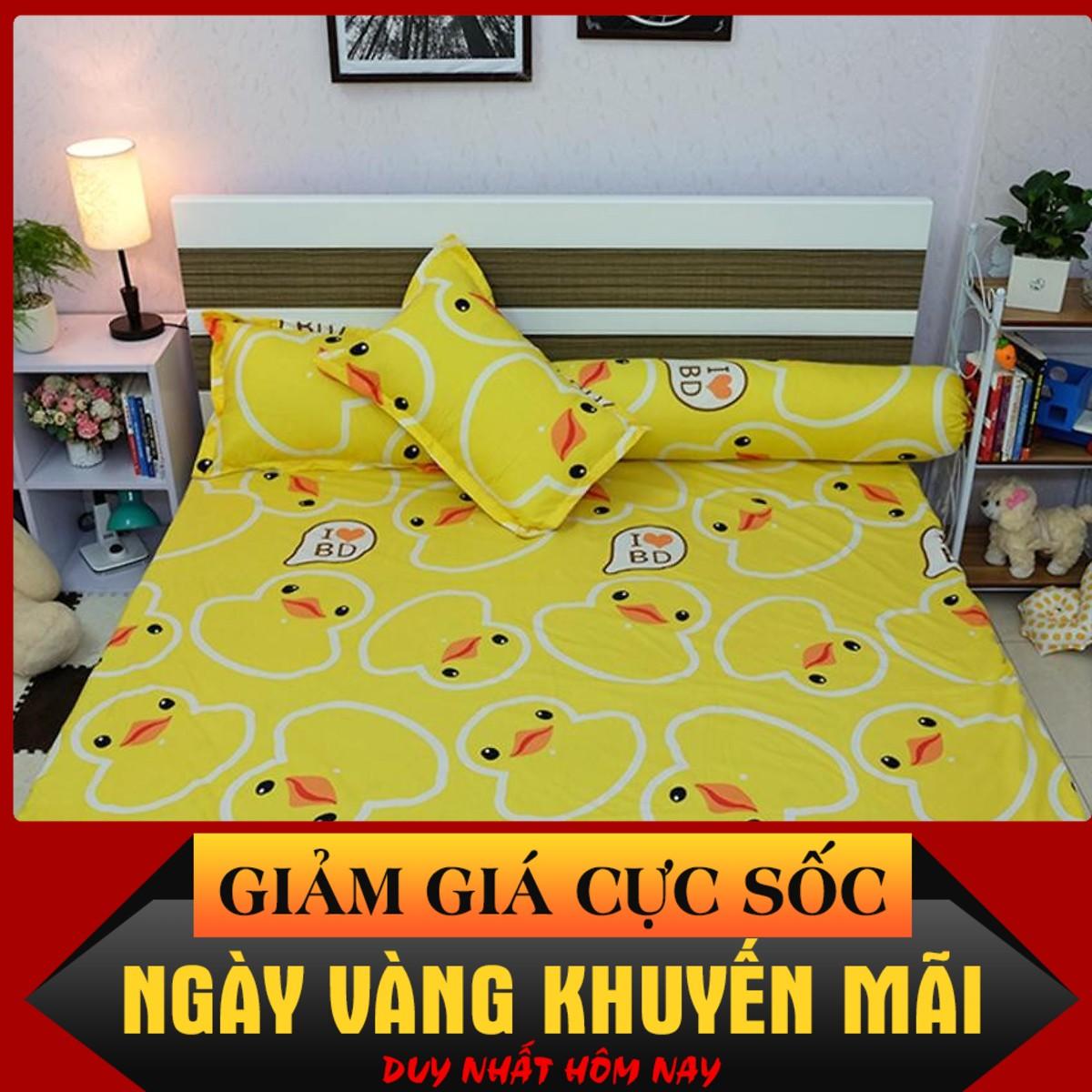 [HCM]Bộ ga gối vịt vàng poly cotton gồm ga trải giường-1m6 x 2m1m8 x 2m và 2 vỏ gối
