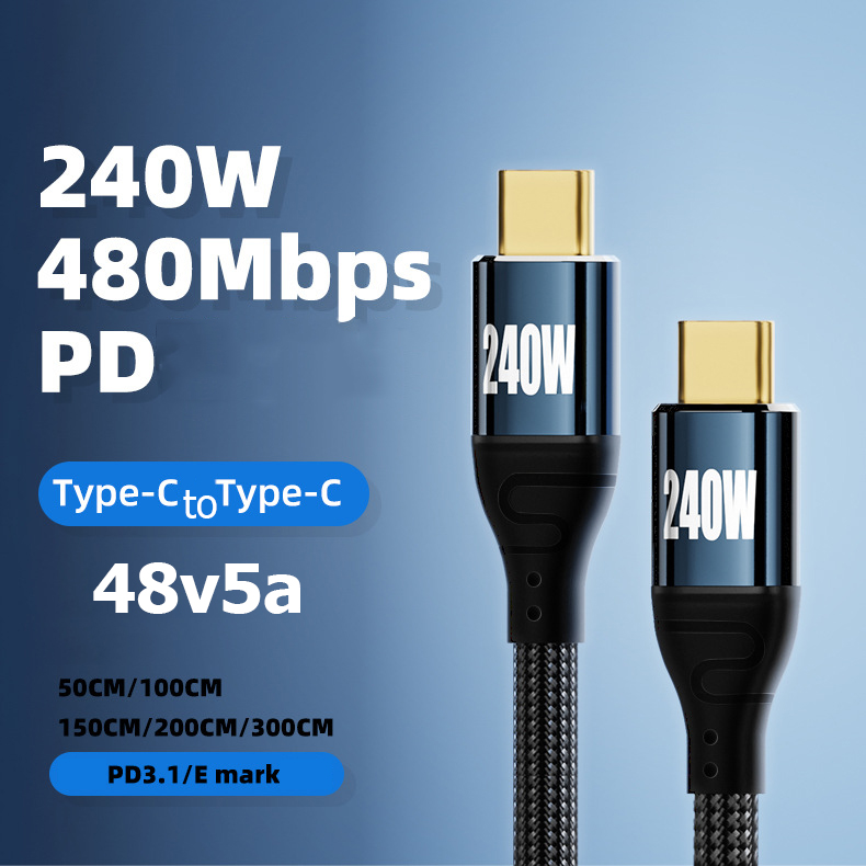 Cáp type c sạc nhanh 140w, 240w, cáp sạc nhanh pd c to c 240w