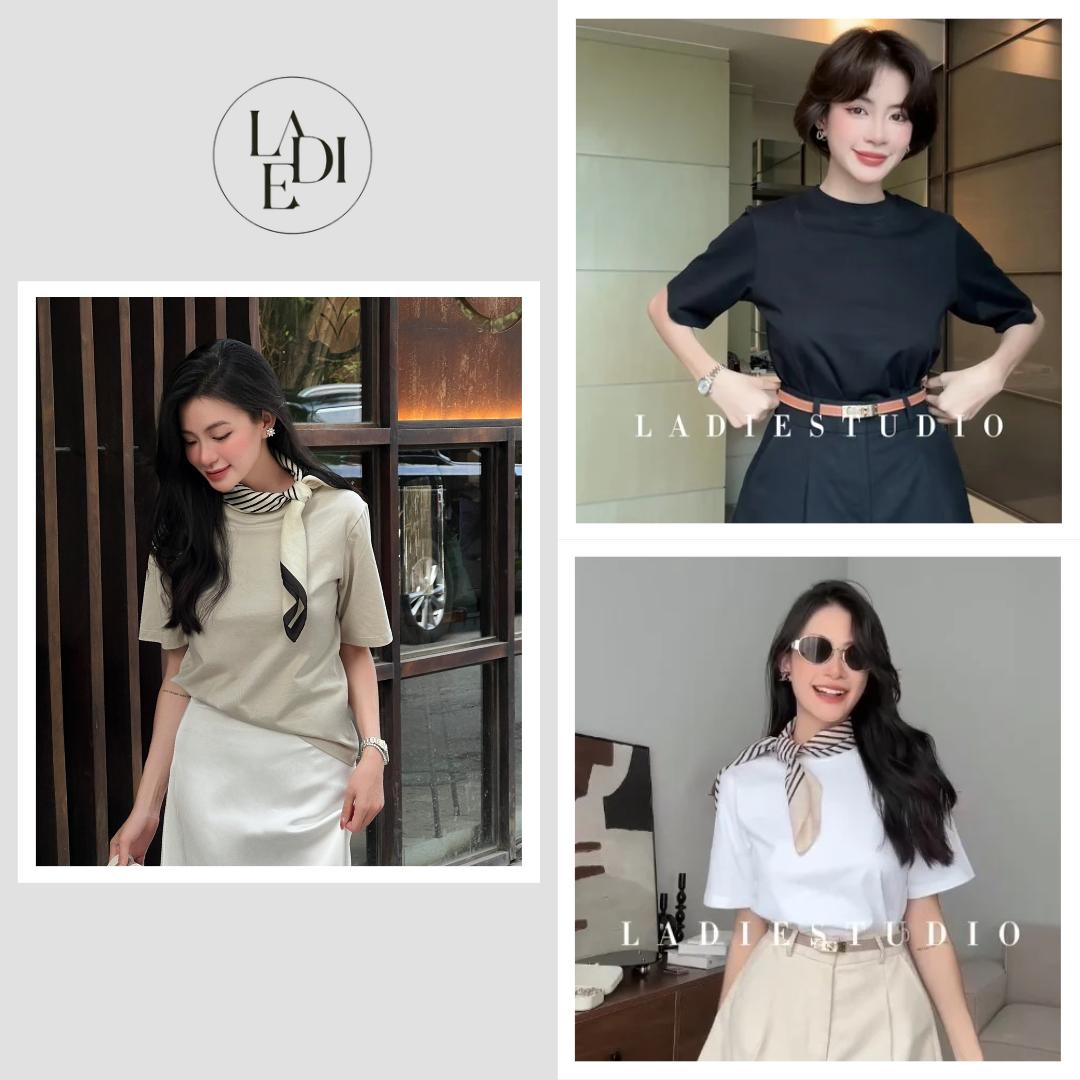 Áo thun cổ tròn cơ bản form rộng chất dày dặn, AO50, Ladie Studio