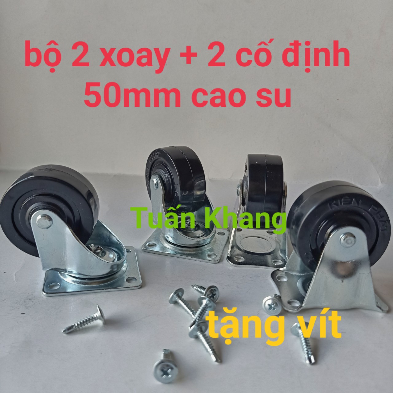 Bộ bánh xe 50mm cao su 2 cố định + 2 xoay