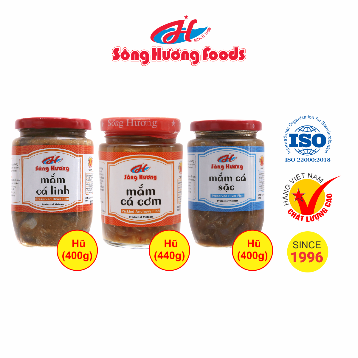 Combo 1 hũ mắm cá linh 400g + 1 hũ mắm cá cơm 440g + 1 hũ mắm cá sặc 400g sông hương foods
