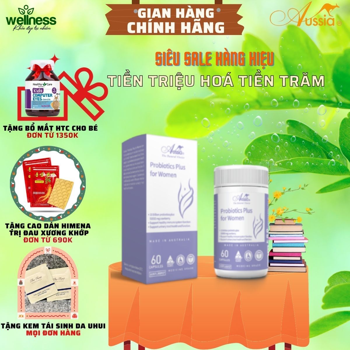 Viên uống bổ sung lợi khuẩn tiêu hoá, hỗ trợ viêm phụ khoa ở phụ nữ Aussia Probiotics Plus for women 60 viên