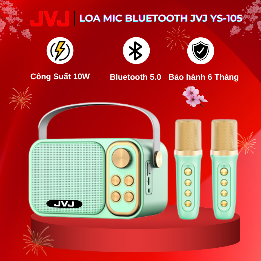 Loa bluetooth mini karaoke kèm mic JVJ YS-103/YS-105 Không dây, kèm mic hát, công suất loa lớn, Bass cực chuẩn, công suất 10W - Bảo hành 6 Tháng