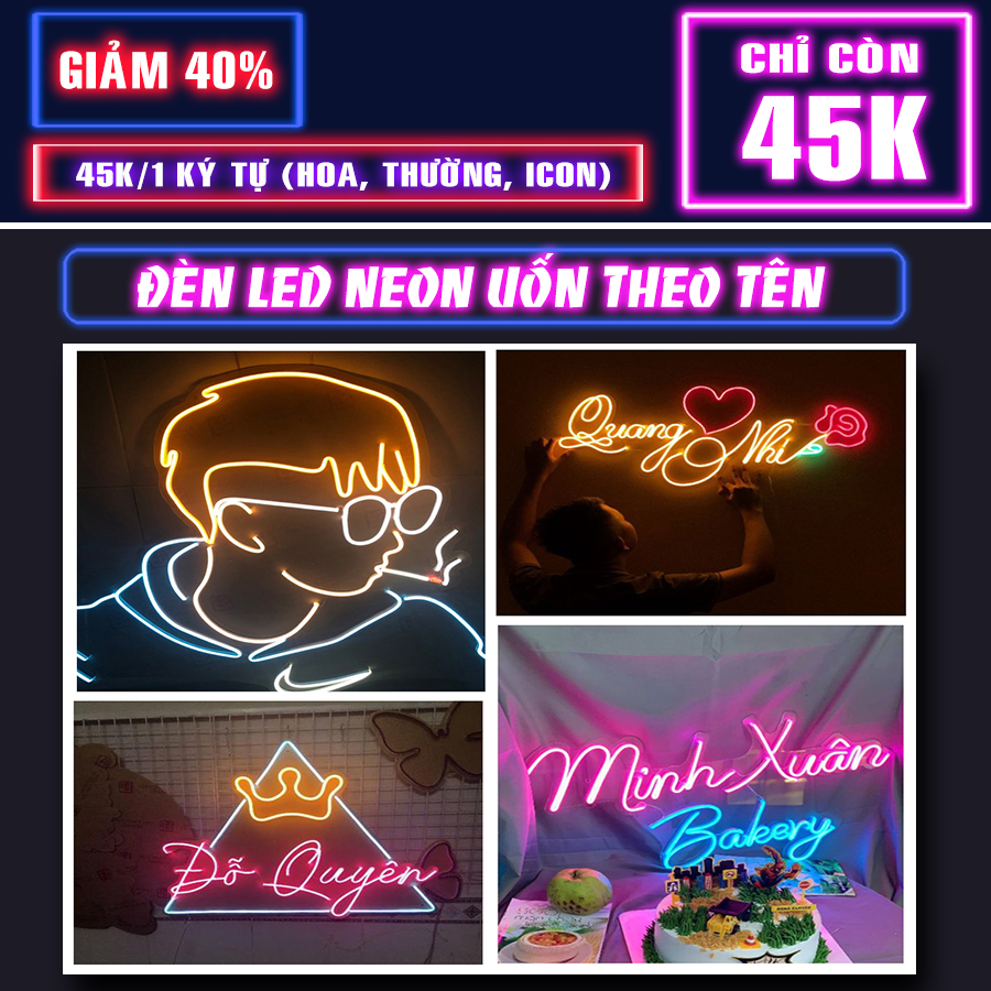 Đèn Led Neon uốn theo tên, logo | Đèn led ghép chữ theo yêu cầu