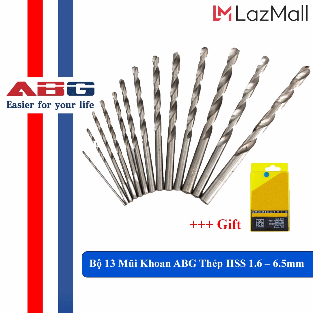 Bộ 13 Mũi Khoan ABG Thép HSS 1.6 – 6.5mm Cao Cấp Nhiều Đường Kính Dùng Được Tất Cả Mẫu Máy Khoan Cầm Tay Thông Dụng