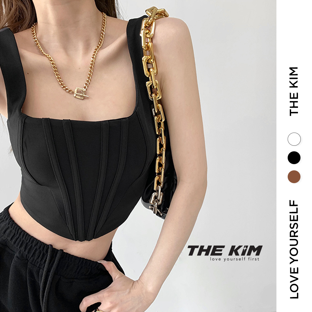 TheKim A157 Áo croptop hai dây áo kiểu , croset kéo khóa lưng, áo 2 dây cổ vuông vạt nhọn