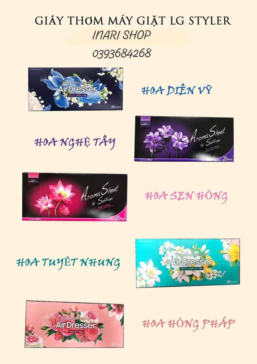 Combo 5 hộp giấy thơm aroma sheet dùng cho máy giặt lg styler