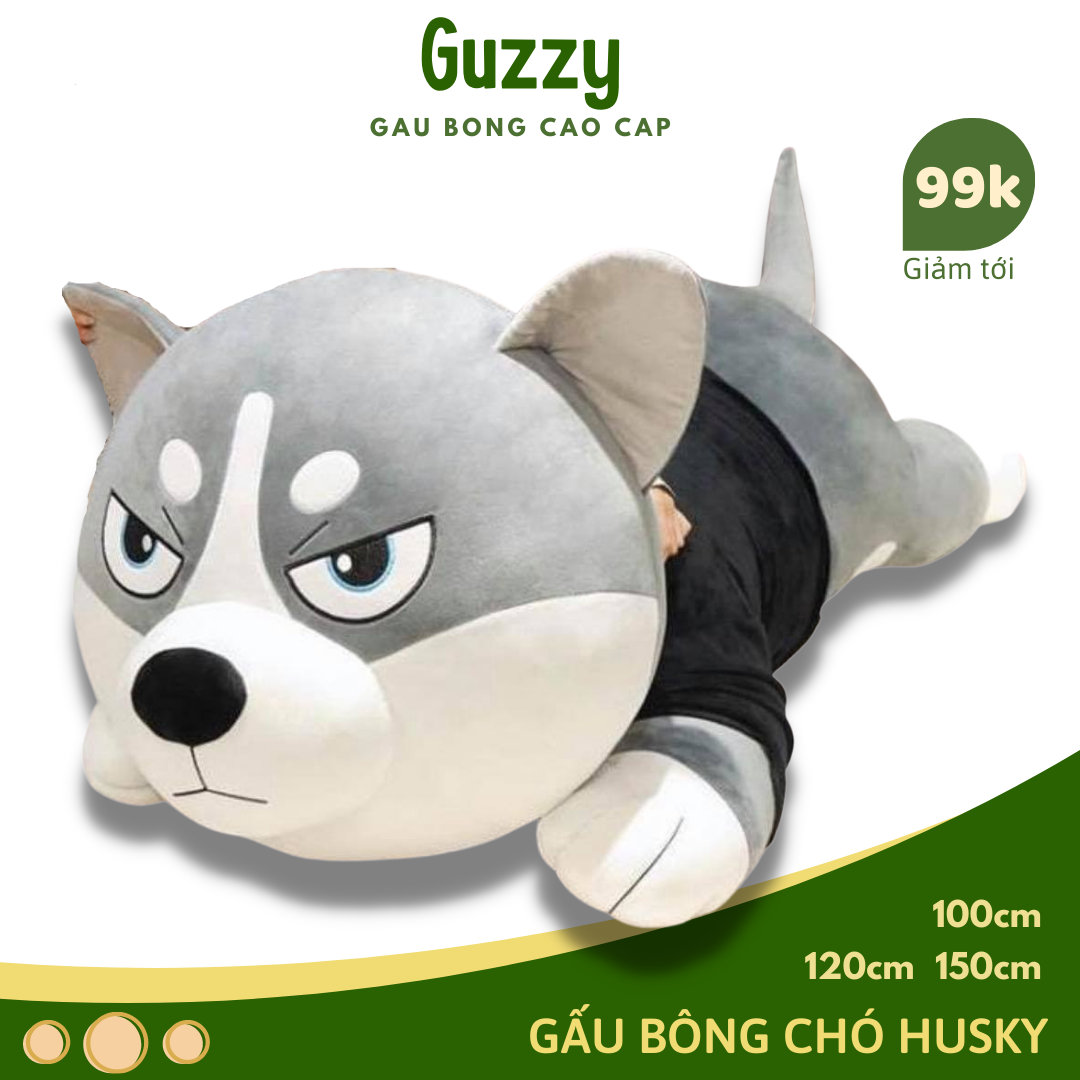 Gấu bông chó husky mặt ngáo size 1m, 1m2, 1m5 siêu to khổng lồ, thú nhồi bông husky ngầu cao cấp, chó husky nhồi bông mềm mịn siêu cute