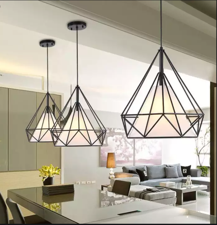 Đèn thả đơn kim cương khung sắt tĩnh điện kèm bóng led phi 250 + Video hướng dẫn lắp đặt