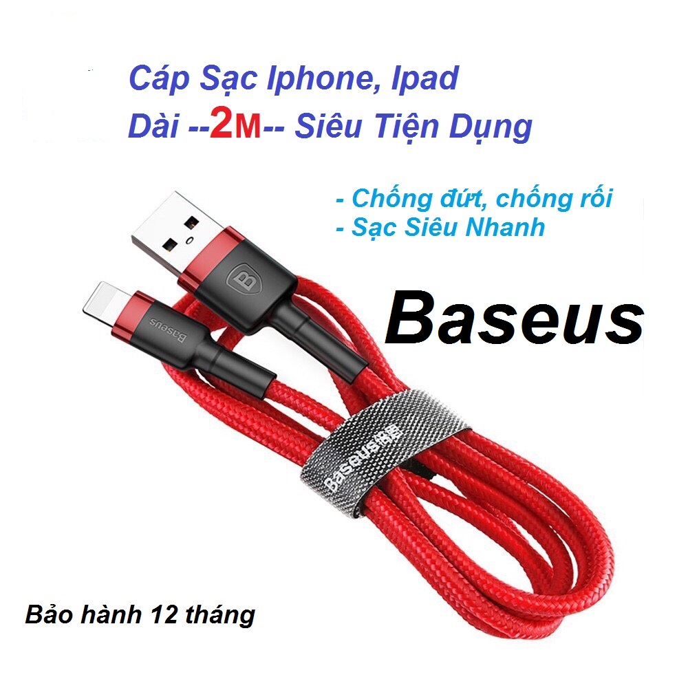 Cáp sạc nhanh baseus iphone siêu dài, chống đứt gãy.