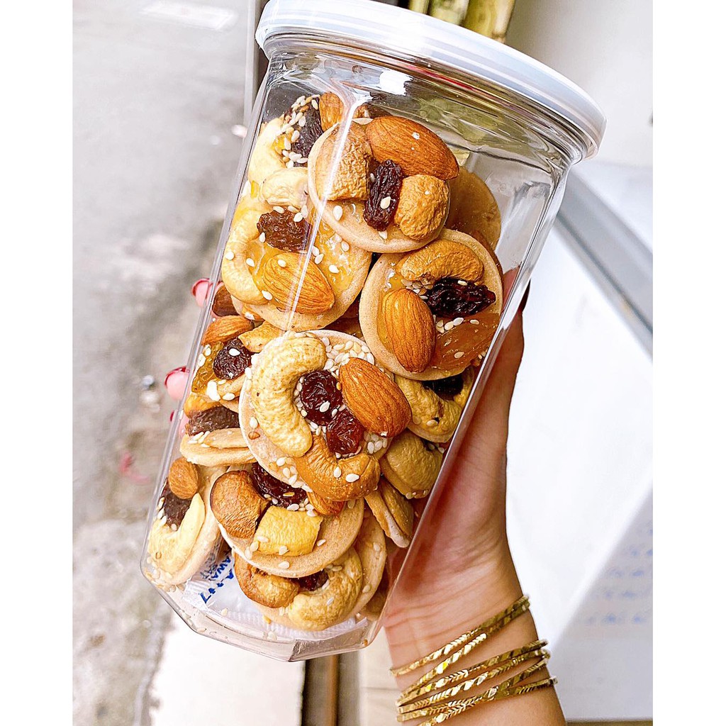Bánh đồng tiền Mix hạt và trái cây hộp 350gr - Bánh đồng tiền ngũ hạt.