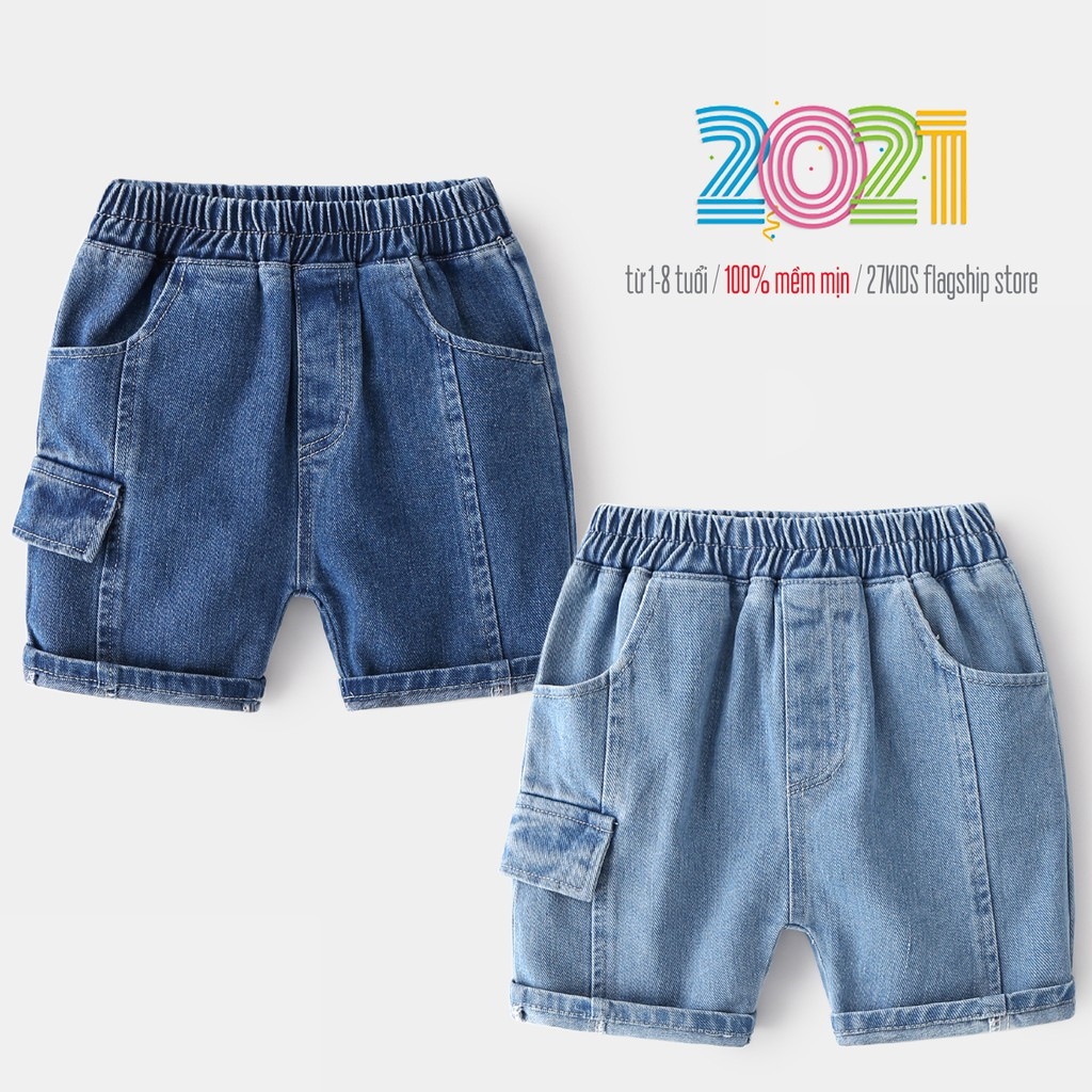 Cái mới Quần Jean cho bé  quần short Jean họa tiết túi hộp chất bò mềm hàng xuất Âu Mỹ