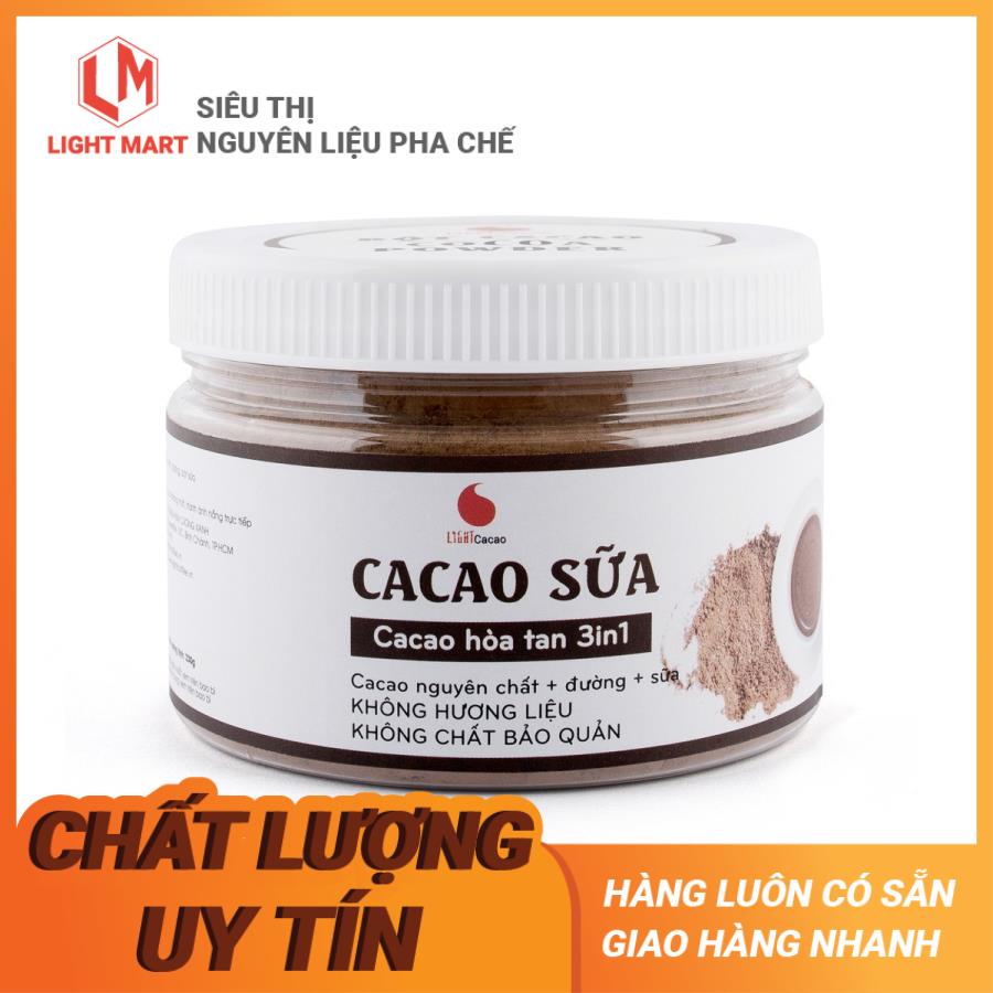 Cacao sữa hòa tan 3in1 , vị tự nhiên , không hương liệu , thức uống thơm ngon Light Cacao - Hủ 230gr - Light Mart nguyên liệu pha chế
