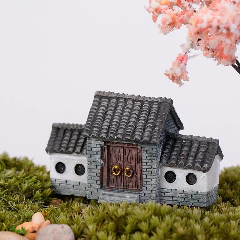 Mô hình Nhà ngói 3 gian,cổng làng tiểu cảnh terrarium