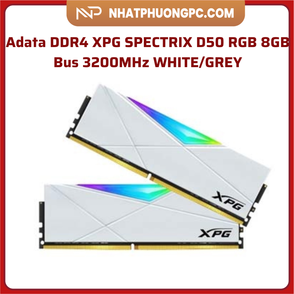 Ram Máy Tính Adata DDR4 XPG SPECTRIX D50 RGB 8GB Bus 3200MHz WHITE GREY