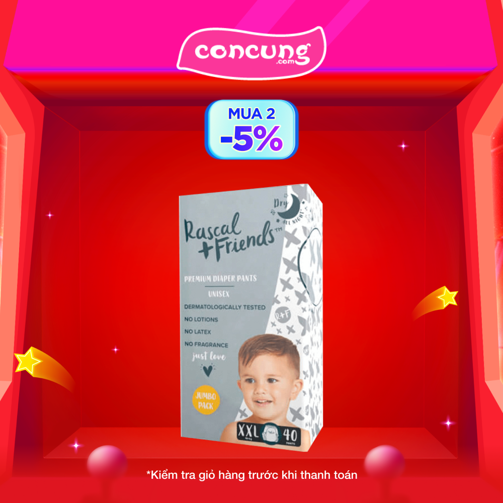 Tã quần Rascal + Friends (XXL, 16kg, 40 miếng)