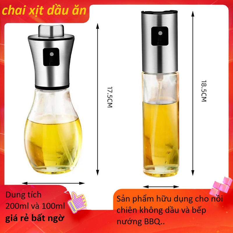 [HCM]Chai xịt dầu dấmgia vị 200ml Dụng Cụ Bếp Nướng Chai Xịt Dầu Ăn Salad Nấu Ăn BBQ Chai Thủy Tinh