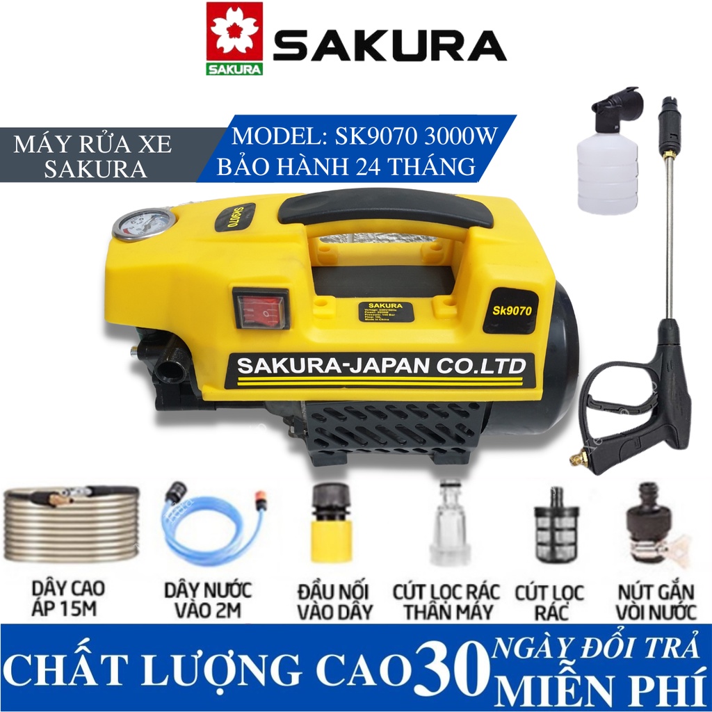 Máy rửa xe mini - sakura 3500w - máy rửa xe gia đìnhn .tặng bình bọt bảo hành 24 tháng...