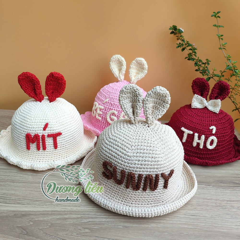 Nón sợi dệt tai thỏ Mùa Hè cho bé