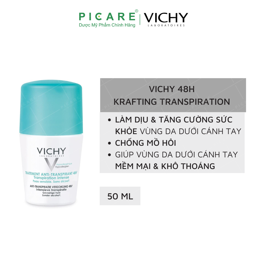 [GIẢM 20K ĐƠN 399K] Vichy Lăn Khử Mùi , Giúp Khô Thoáng Vùng Da Dưới Cánh Tay 48H Deodorant 50ml