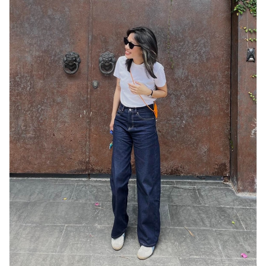 Thebluetshirt-quần jeans phom suông màu xanh cho nữ-straight a jeans - the original navy