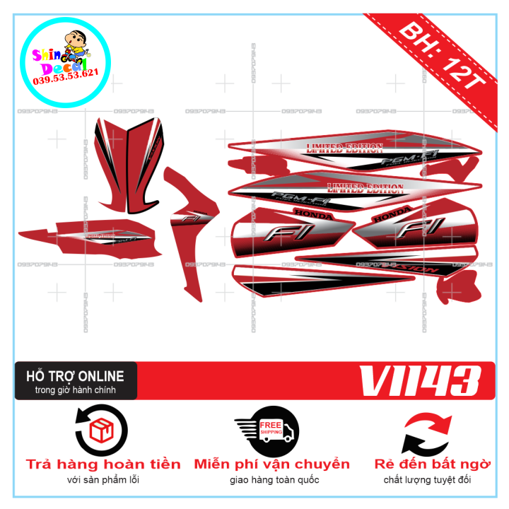 TEM XE VISION 2016, TEM RỜI VISION 2016 DÁN XE ĐỎ 1143