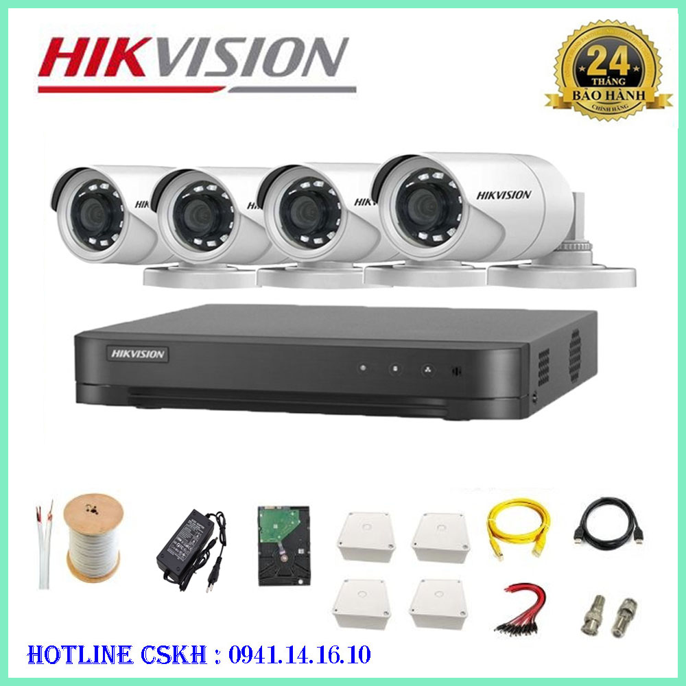 Bộ camera quan sát 4 mắt hikvision 2.0mp full hd . bộ camera giám sát hikvision .