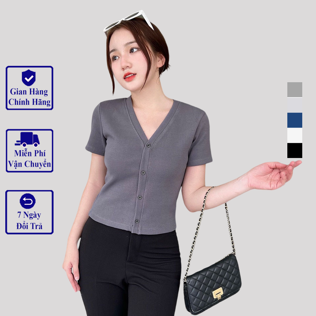 Áo thun gân MADELA bigsize nữ tay ngắn cổ tim dáng ôm, áo cổ tim ngắn tay co giãn nhiều màu