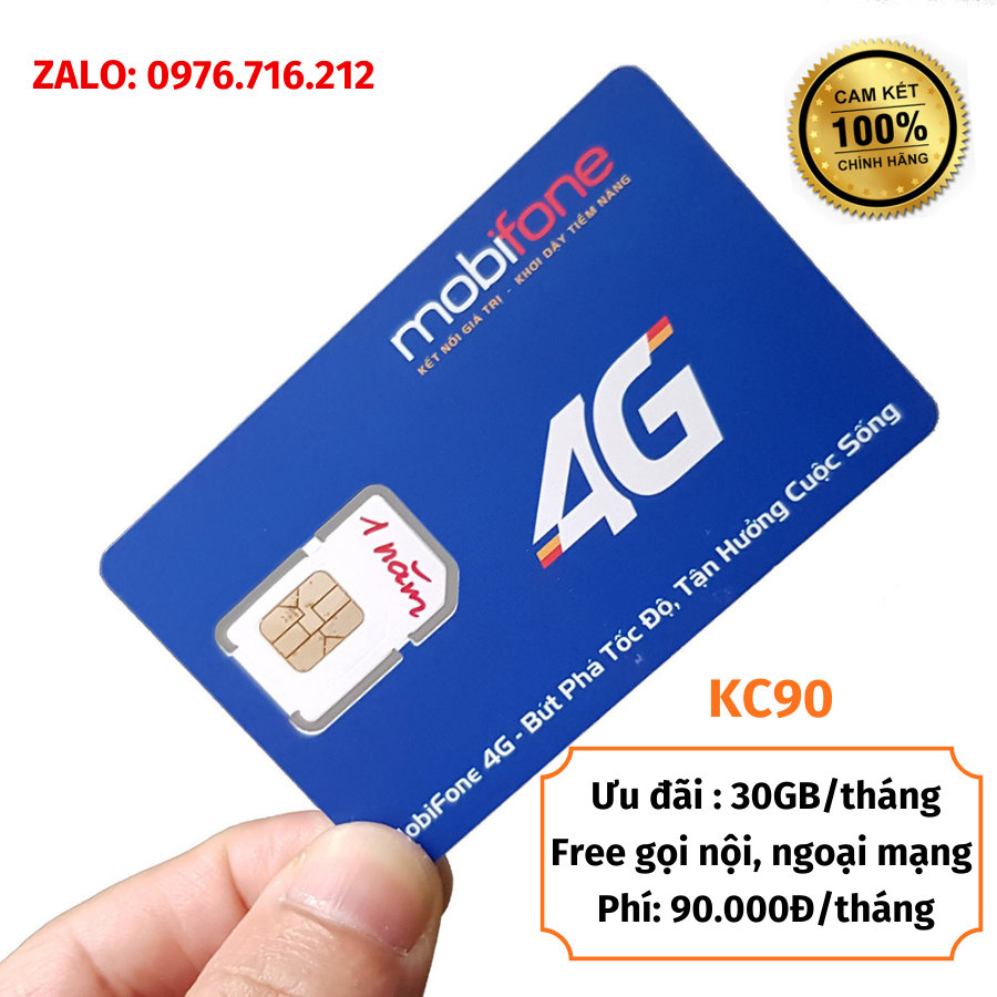 Sim Mobifone 4G KC90 , KC120 , KC150 , Sim data Mobi hỗ trợ gọi thoại nội ngoại mạng miễn phí FREESH