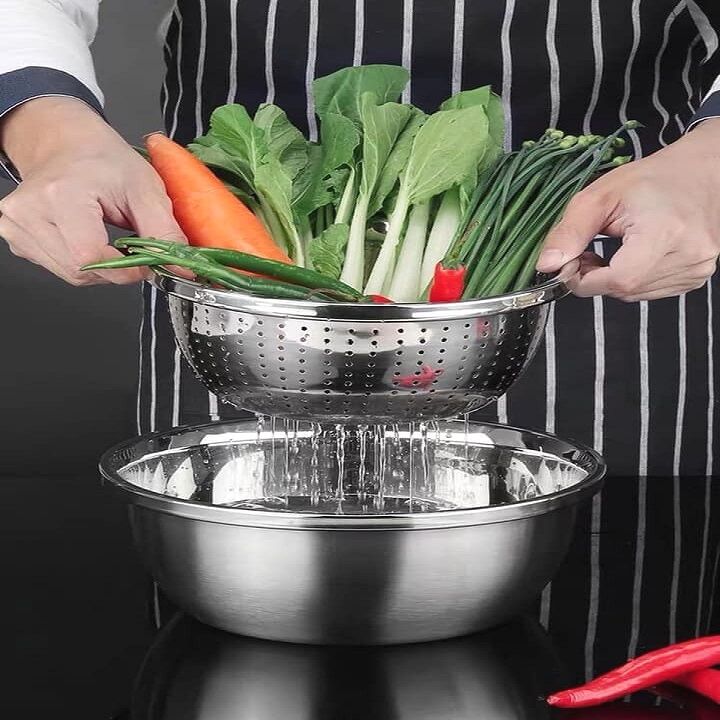 Bộ thau kèm rổ rửa rau inox 304 kích thước 20cm