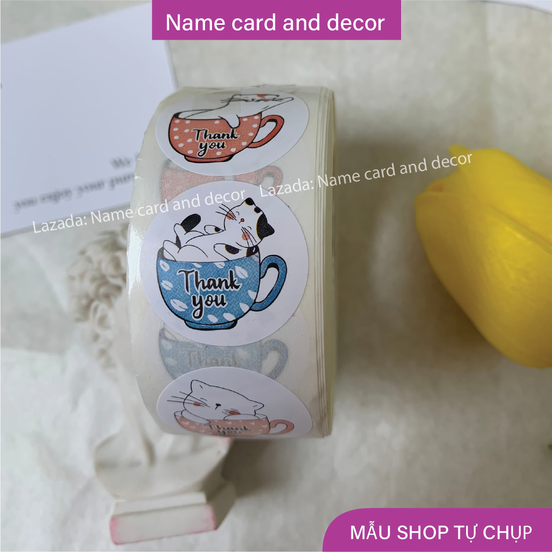 (Combo 500 cái) Tem dán, sticker thank you kute hàng có sẵn D.02, name card and decor, kích thước 2.5 cm