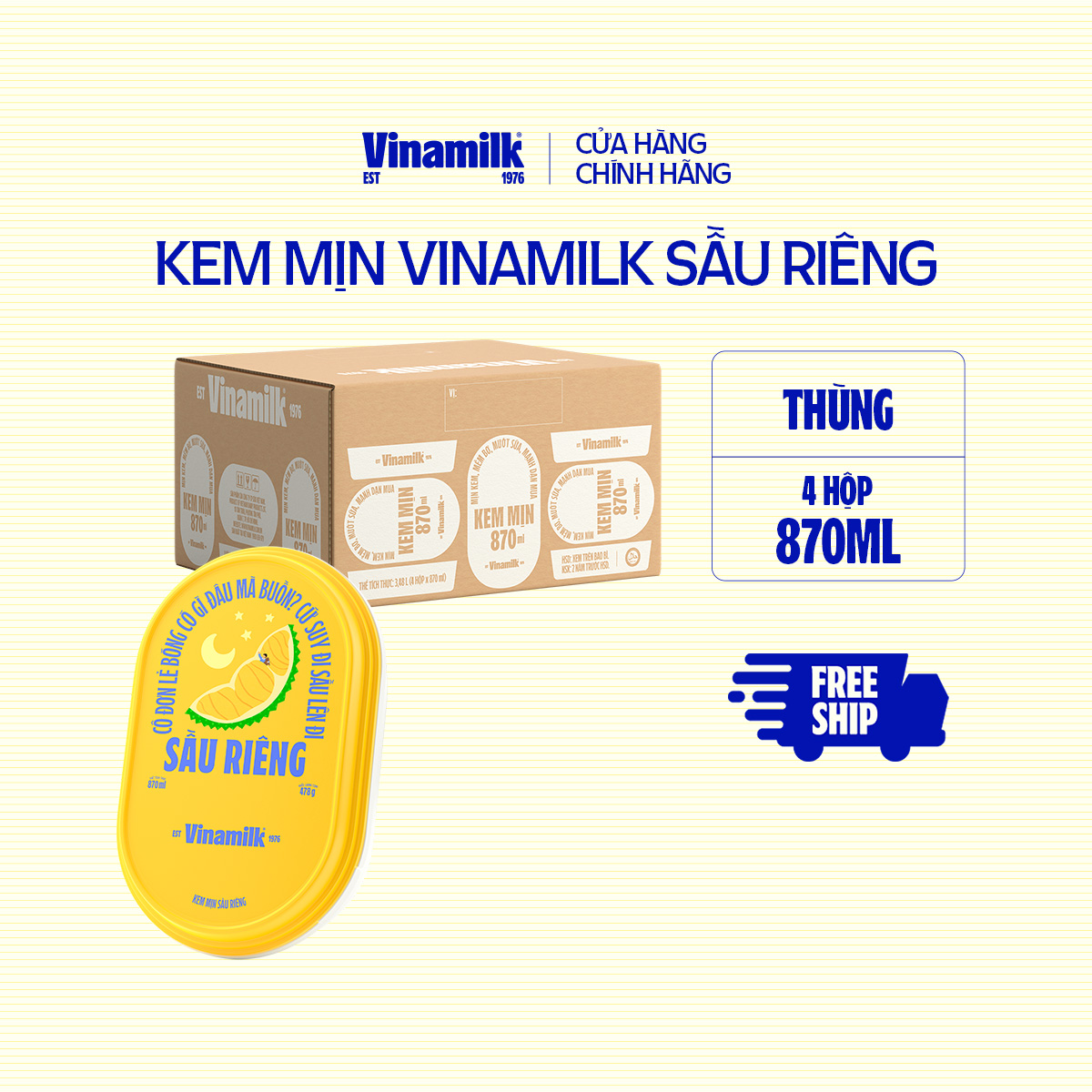 [CHỈ GIAO TRONG BÁN KÍNH 5KM] Thùng 4 hộp Kem Hộp Vinamilk Sầu Riêng Hộp 870ml