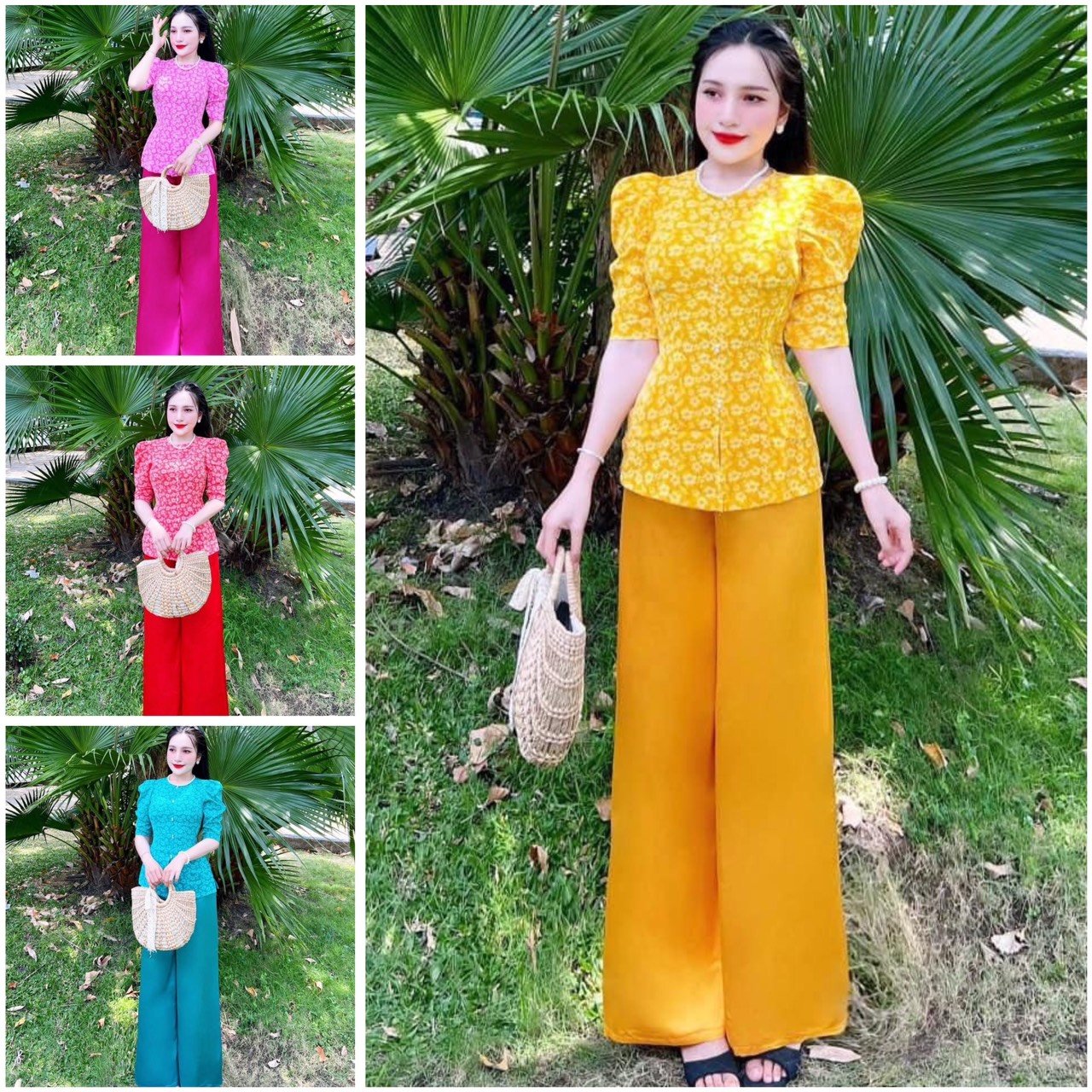 Bộ bà ba lụa gấm tay phồng