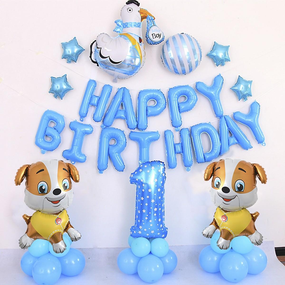 Set bóng sinh nhật thôi nôi chủ đề chó và gà cho bé yêu
