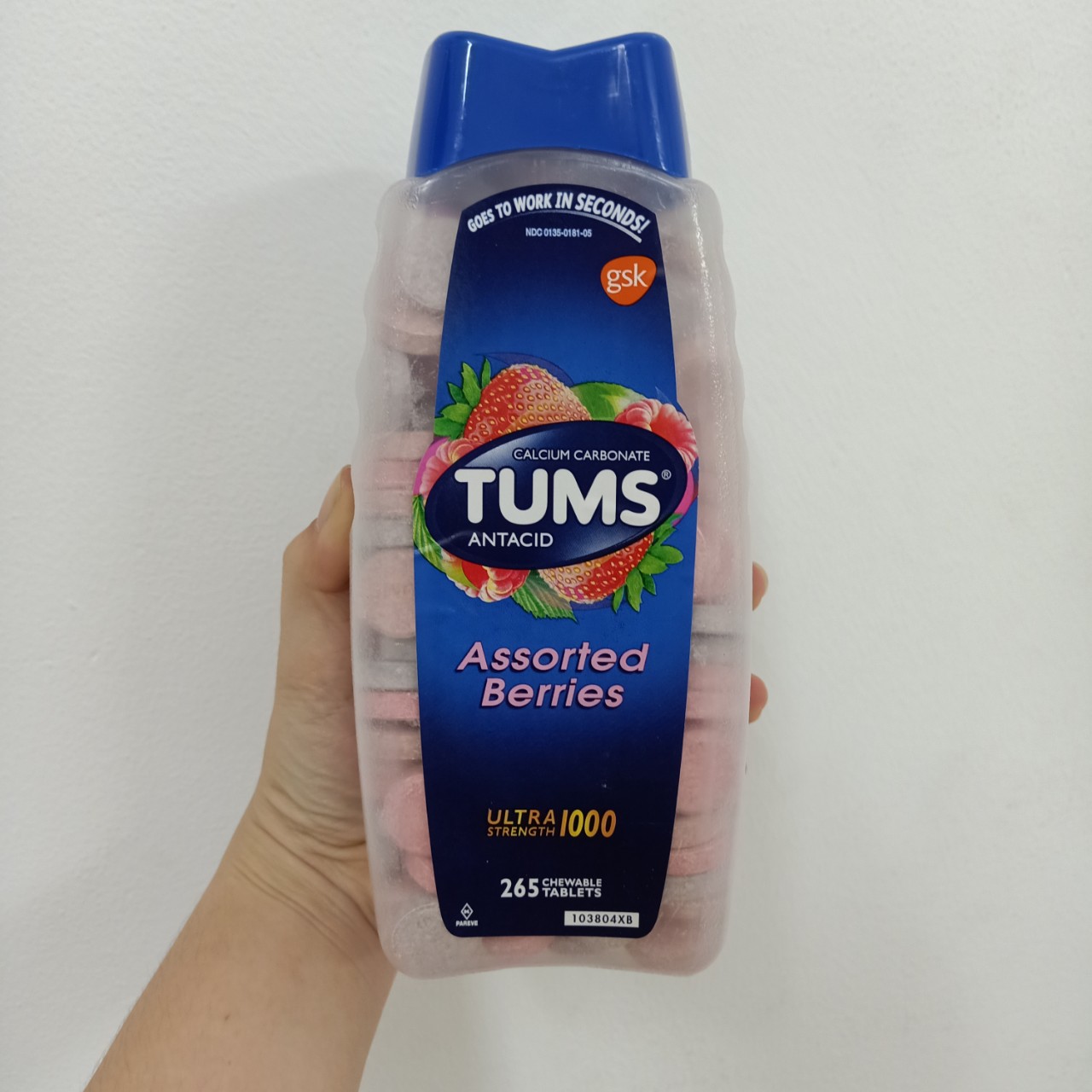 [HCM]Kẹo TUMS 1000 Antacid Assorted Berries 265 viên của Mỹ - Hỗ trợ điều trị đau dạ dày [MẪU MỚI]
