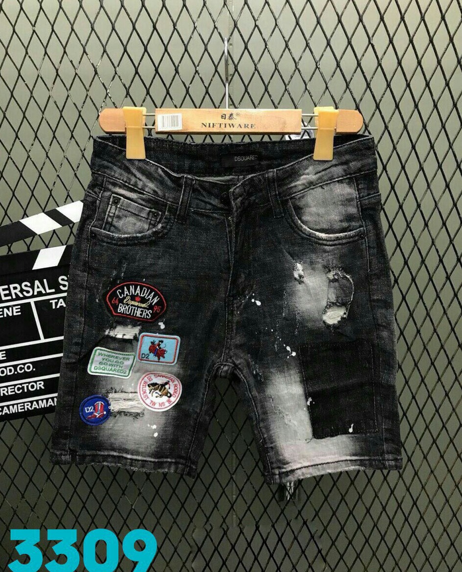 (Hình thật) Quần short jean nam xám than thêu nổi rách xước chất bò dày dặn co giãn 3309