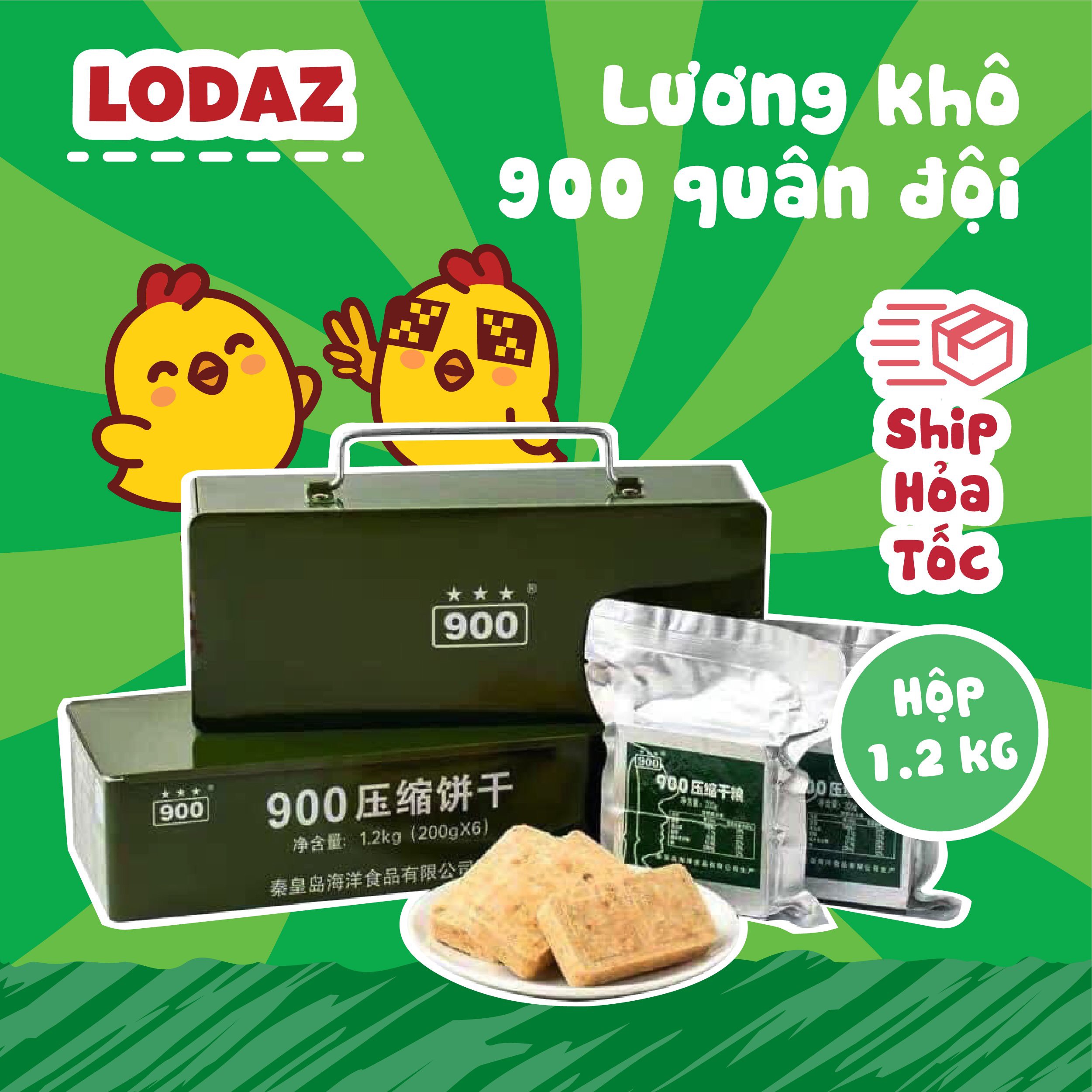 Lương khô 900 ba sao hộp sắt 1.2 kg