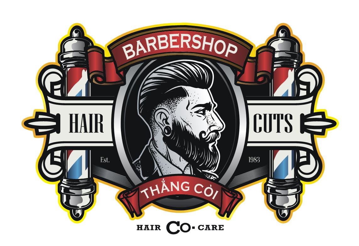 Hình dán trang trí tiệm tóc nam BARBER SHOP chất liệu decal nhiều kích cỡ cắt viền sẵn