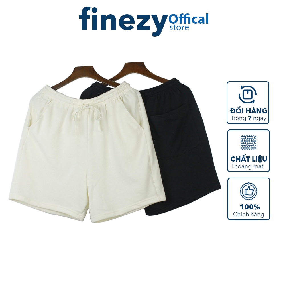 Quần short unisex 2 màu đen be from rộng, nỉ da cá - Finezy